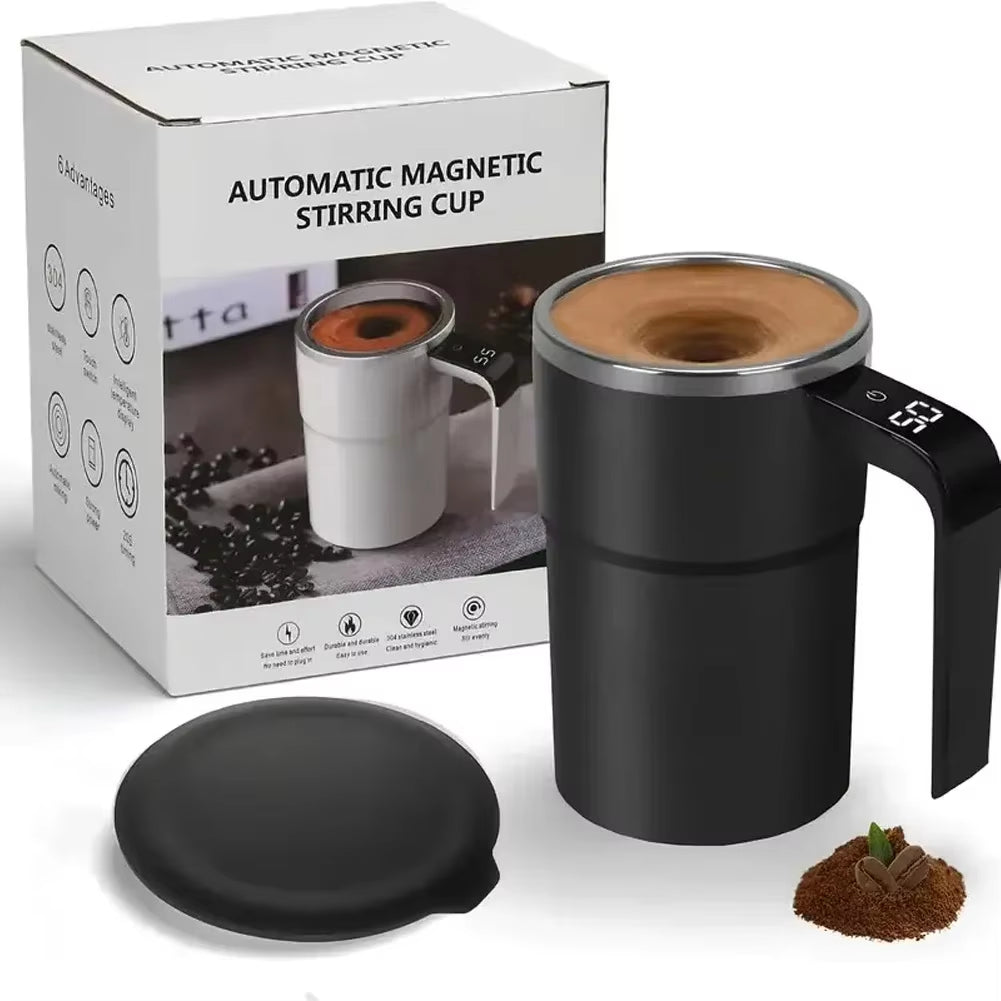 Revolutionary Self-Stirring Stainless Steel Coffee Cup with Heating & LED Temperature Display